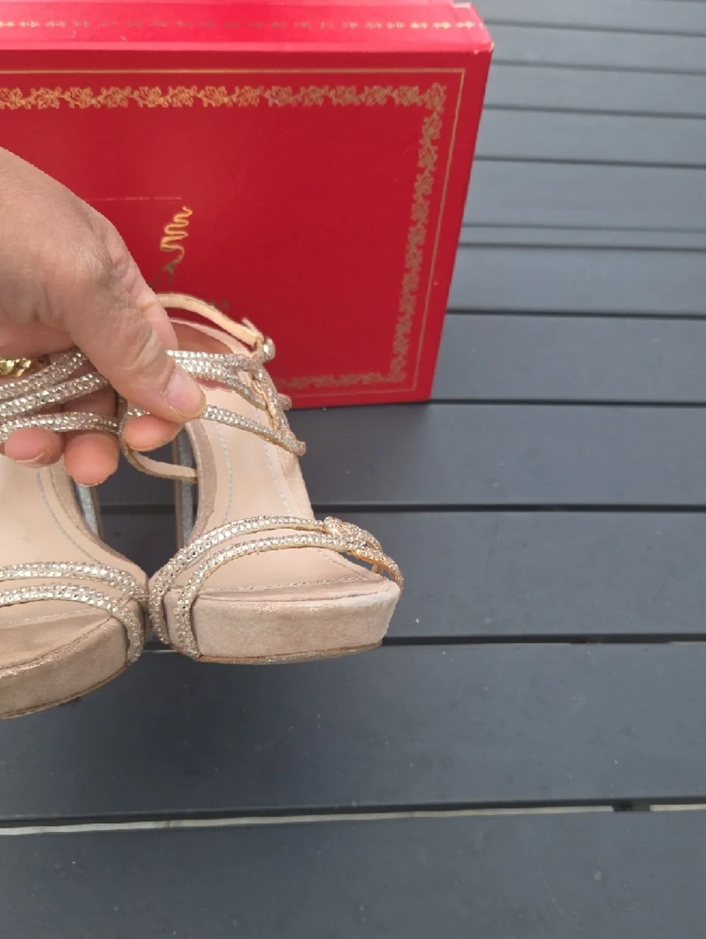 Rene Caovilla Nude Crystal-Knot Strappy Stiletto Sandals - Picture 4 of 11